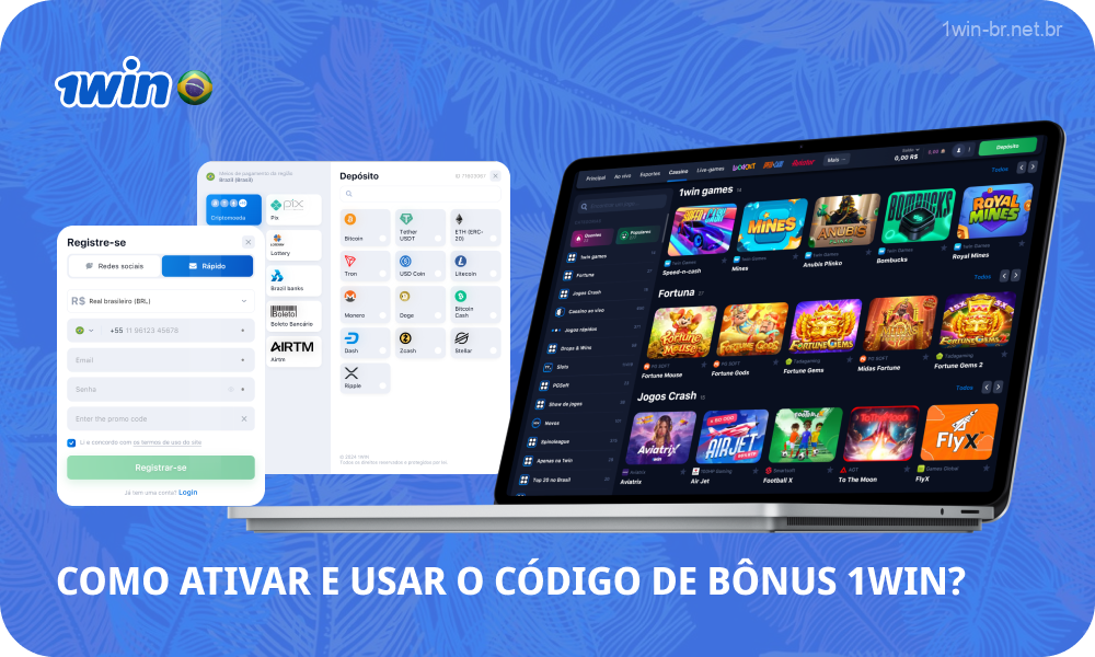 Para ativar e utilizar o código de bónus 1win, os jogadores do Brasil só precisam de introduzir o código quando se registarem, após o que será automaticamente aplicado quando fizerem um depósito