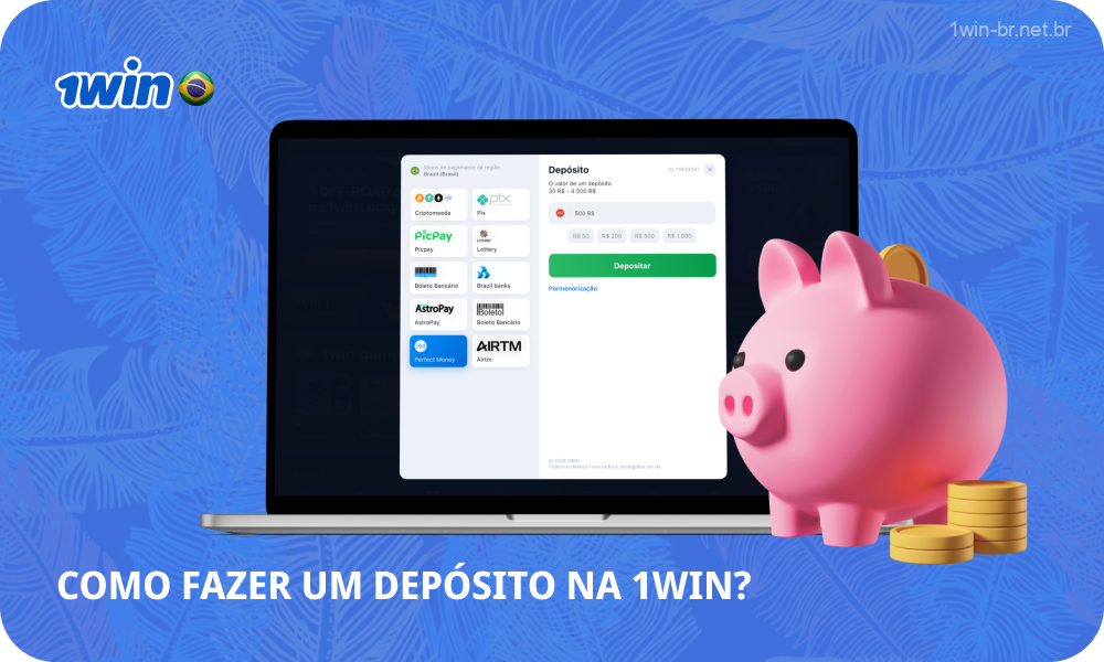 Para fazer um depósito no 1win, os jogadores brasileiros precisam fazer login em sua conta, selecionar uma forma de pagamento, inserir o valor e confirmar a transação para recarregar seu saldo